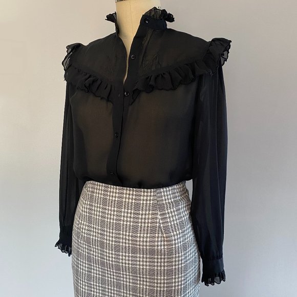 Vintage Tops - Chiffon Prairie Ruffle  Long Sleeve Shirt